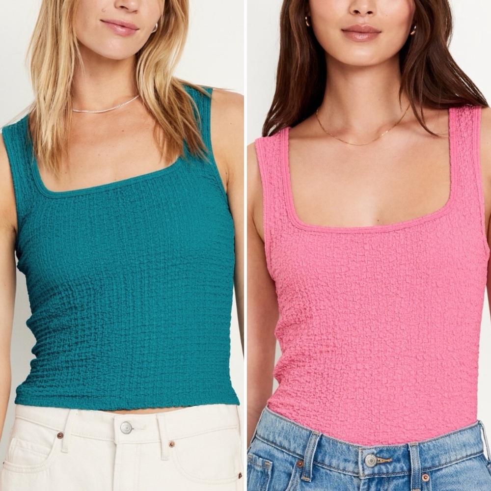 Old Navy tank tops set of two blue pink square neck textured women’s medium